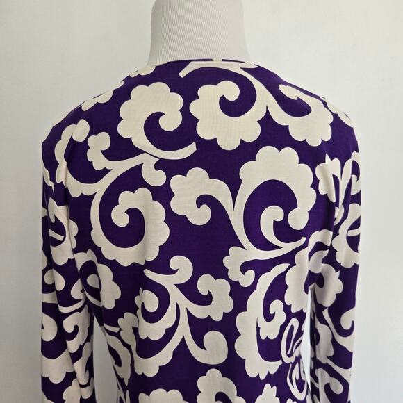 Diane von Furstenberg Reina Long Sleeve Dress Silk Purple Scroll Print Women 8 - Picture 6 of 12